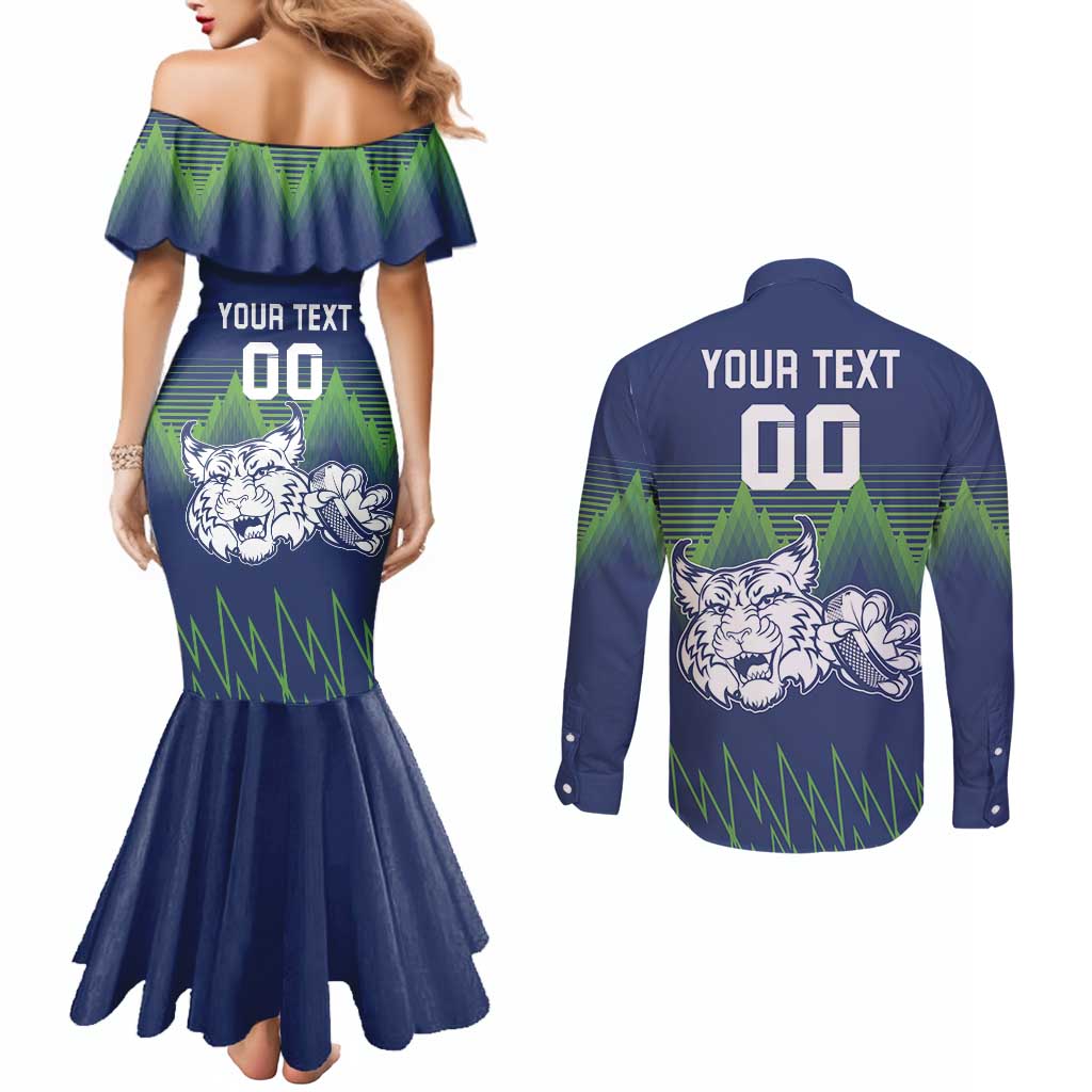 Custom Slovenia Hockey Couples Matching Mermaid Dress and Long Sleeve Button Shirt Slovenija Lynx Mascot