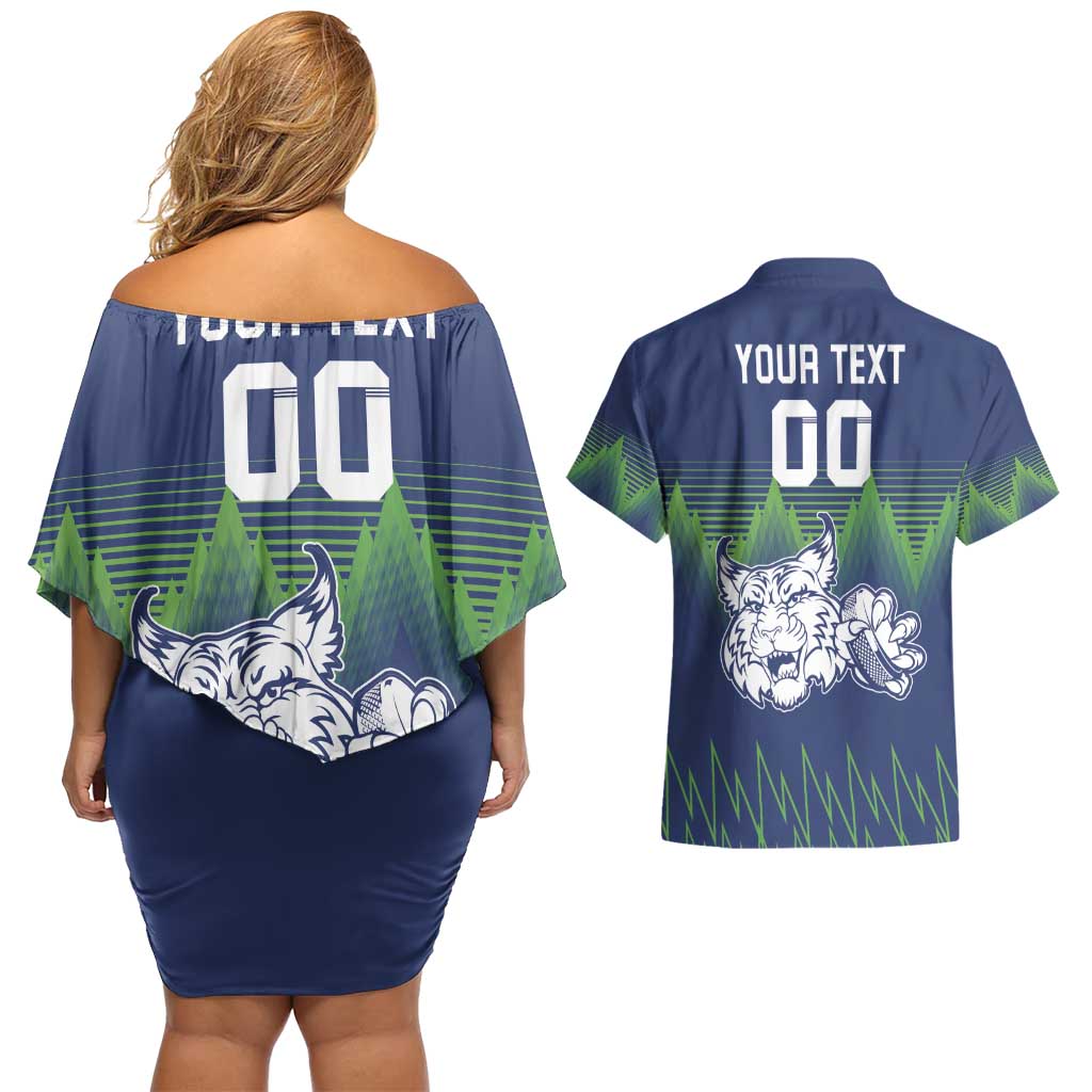 Custom Slovenia Hockey Couples Matching Off Shoulder Short Dress and Hawaiian Shirt Slovenija Lynx Mascot
