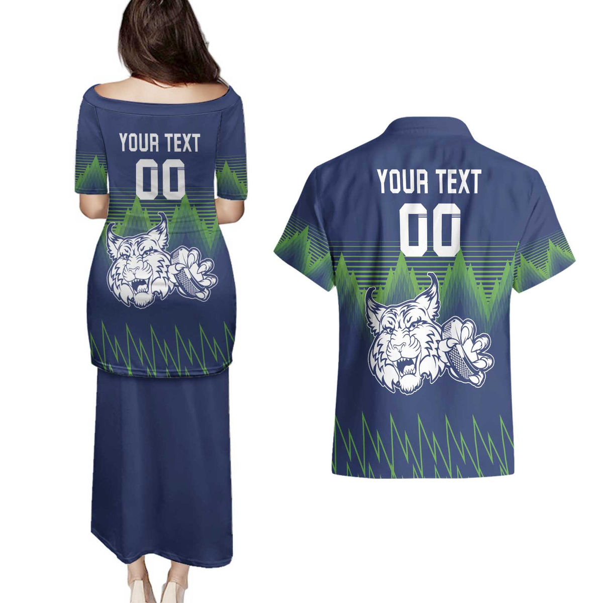 Custom Slovenia Hockey Couples Matching Puletasi and Hawaiian Shirt Slovenija Lynx Mascot