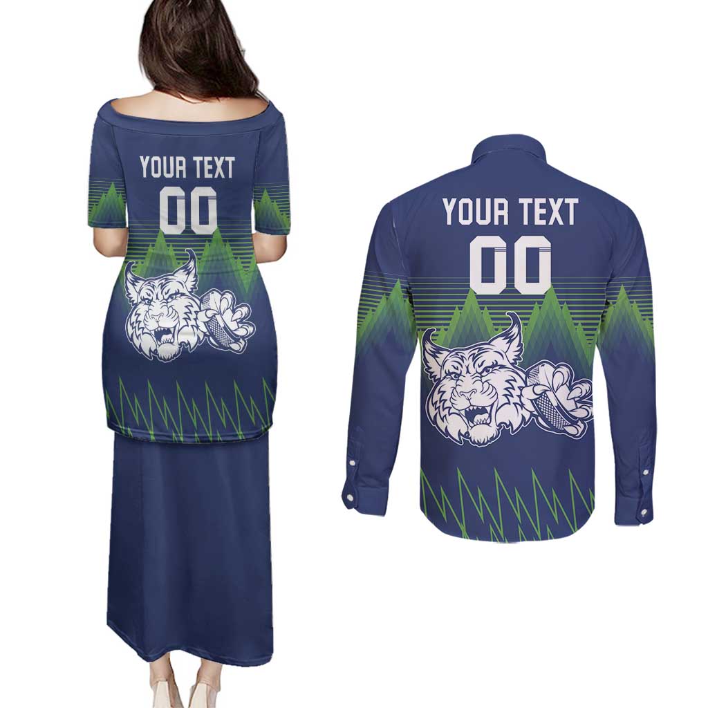 Custom Slovenia Hockey Couples Matching Puletasi and Long Sleeve Button Shirt Slovenija Lynx Mascot