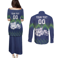 Custom Slovenia Hockey Couples Matching Puletasi and Long Sleeve Button Shirt Slovenija Lynx Mascot