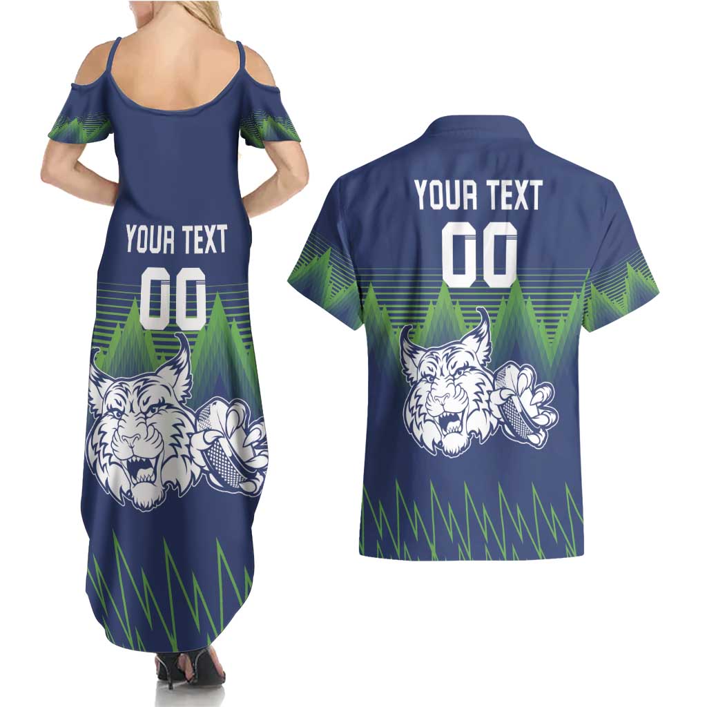 Custom Slovenia Hockey Couples Matching Summer Maxi Dress and Hawaiian Shirt Slovenija Lynx Mascot