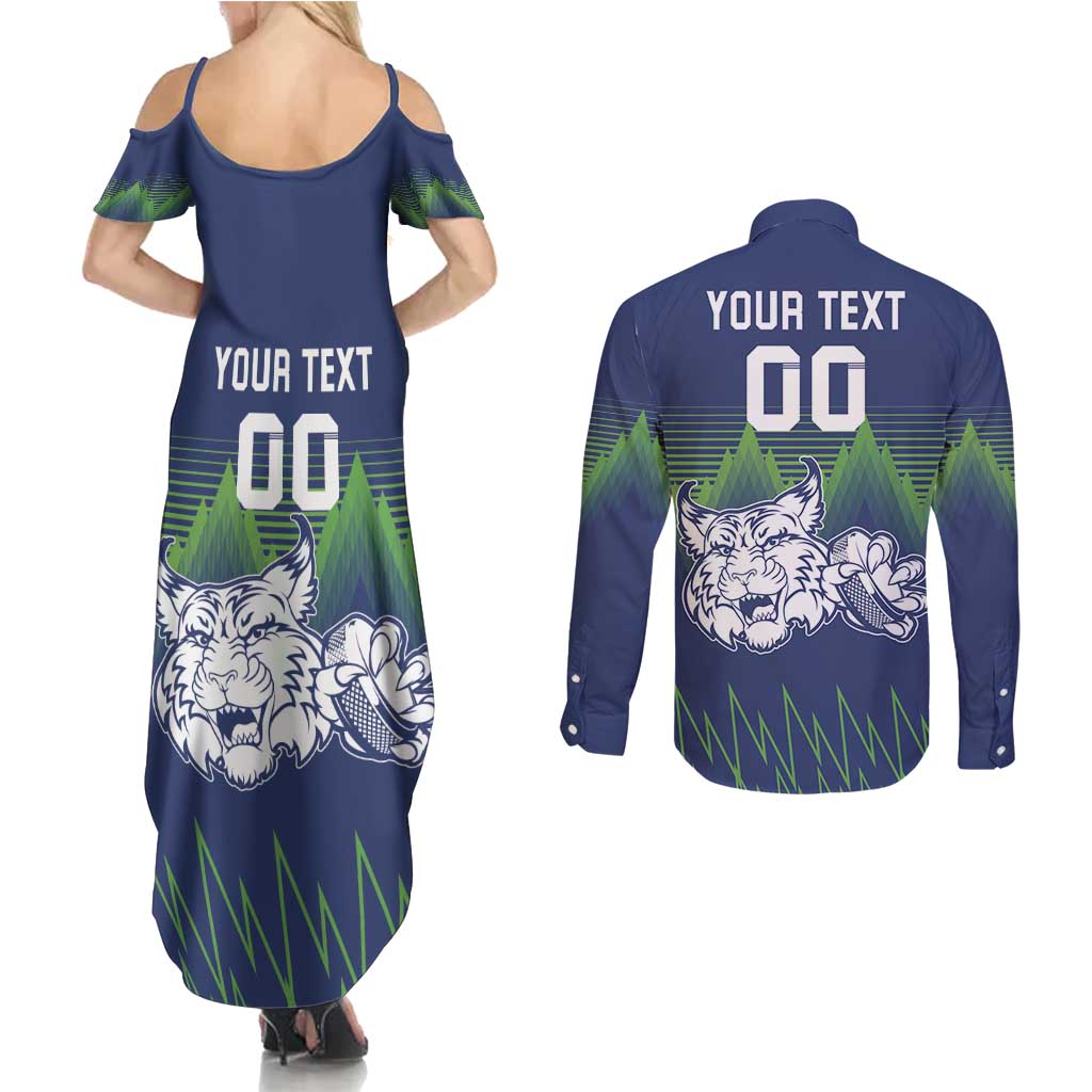 Custom Slovenia Hockey Couples Matching Summer Maxi Dress and Long Sleeve Button Shirt Slovenija Lynx Mascot
