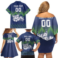 Custom Slovenia Hockey Family Matching Off Shoulder Short Dress and Hawaiian Shirt Slovenija Lynx Mascot