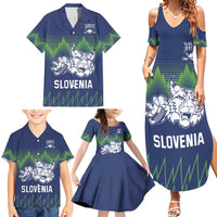 Custom Slovenia Hockey Family Matching Summer Maxi Dress and Hawaiian Shirt Slovenija Lynx Mascot