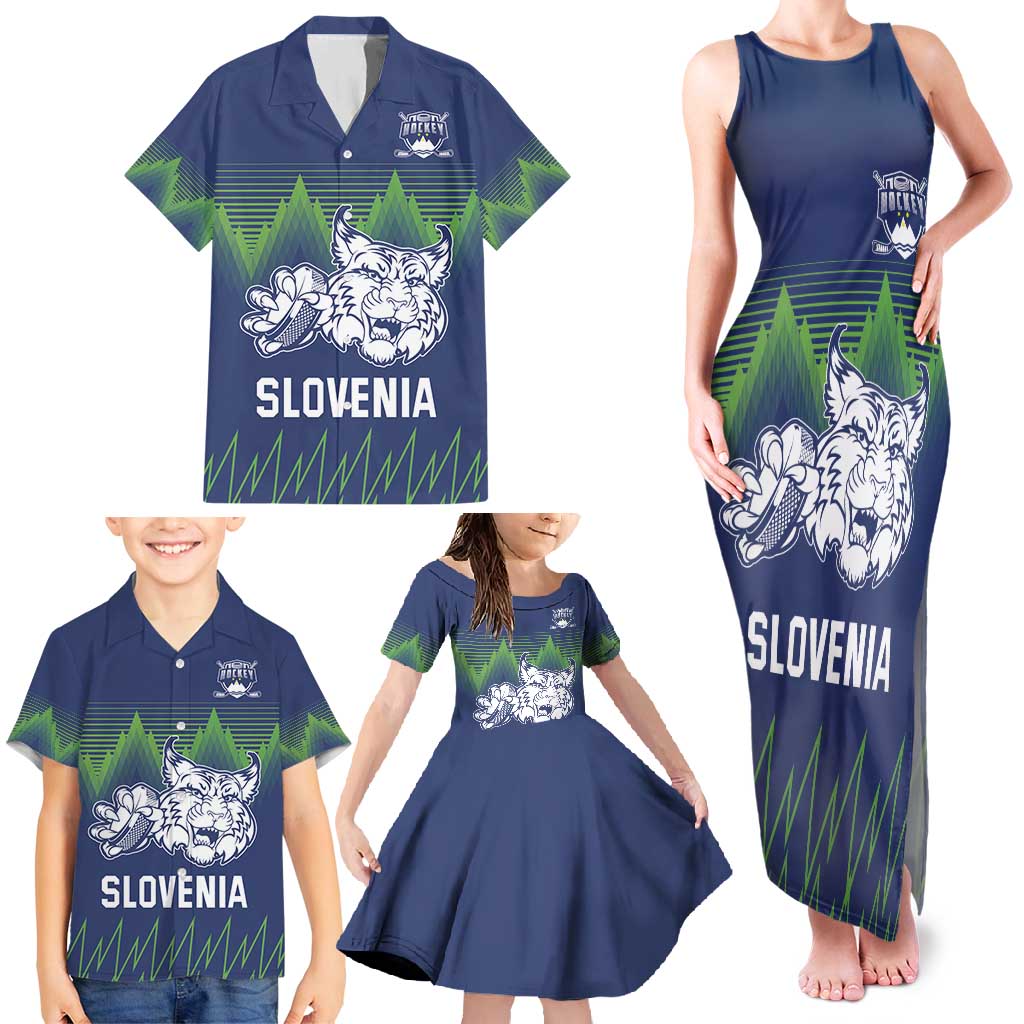Custom Slovenia Hockey Family Matching Tank Maxi Dress and Hawaiian Shirt Slovenija Lynx Mascot