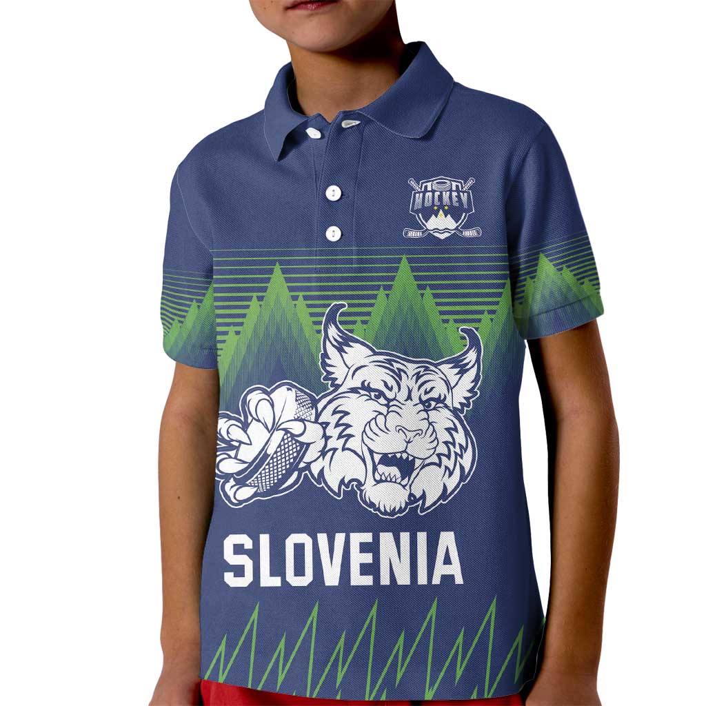 Custom Slovenia Hockey Kid Polo Shirt Slovenija Lynx Mascot