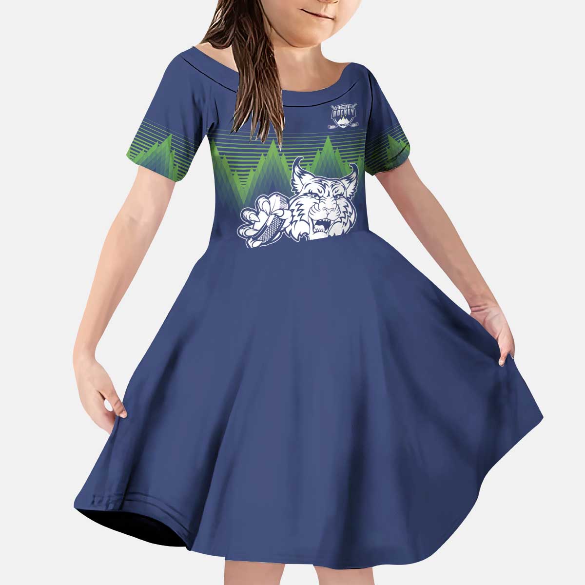 Custom Slovenia Hockey Kid Short Sleeve Dress Slovenija Lynx Mascot