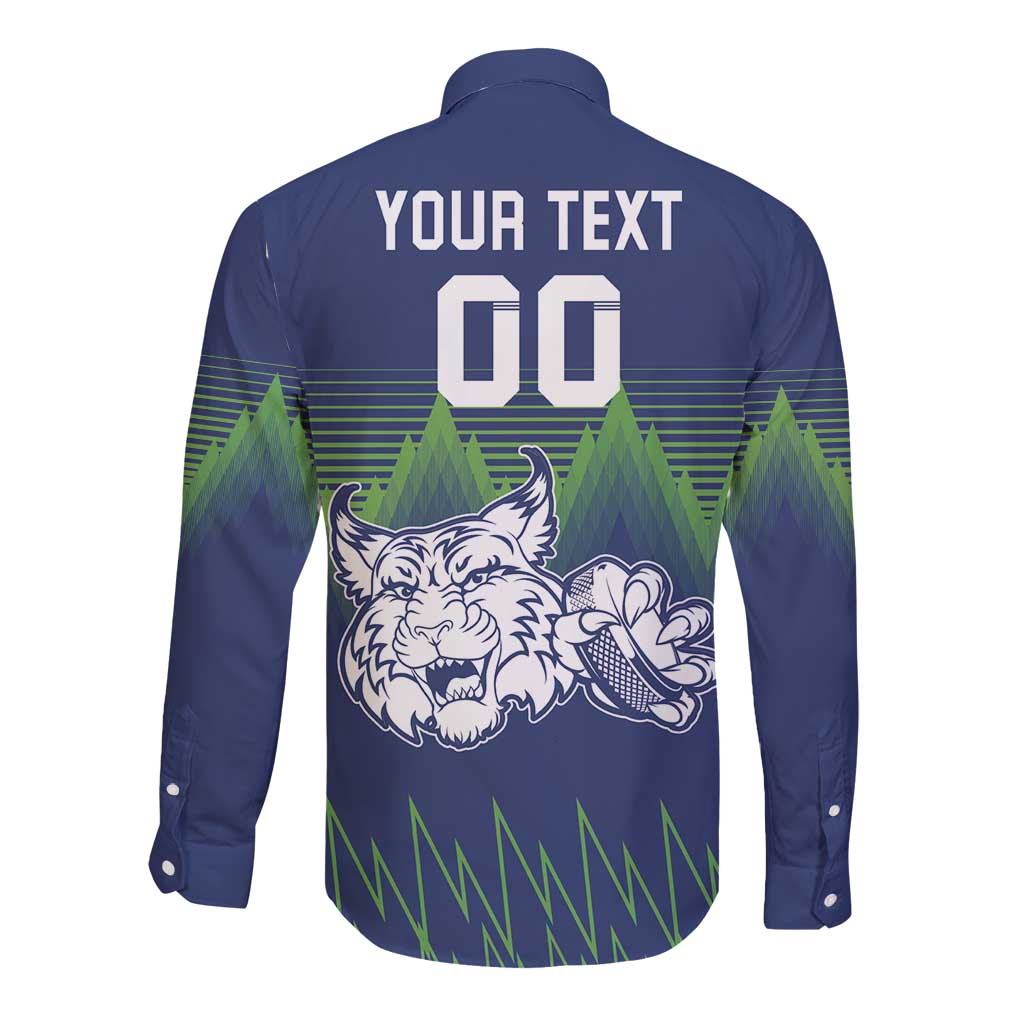 Custom Slovenia Hockey Long Sleeve Button Shirt Slovenija Lynx Mascot