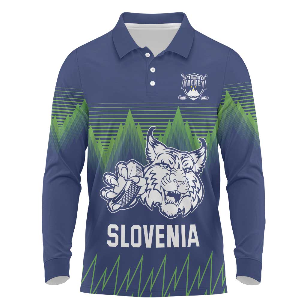 Custom Slovenia Hockey Long Sleeve Polo Shirt Slovenija Lynx Mascot