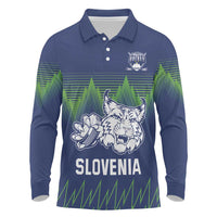 Custom Slovenia Hockey Long Sleeve Polo Shirt Slovenija Lynx Mascot