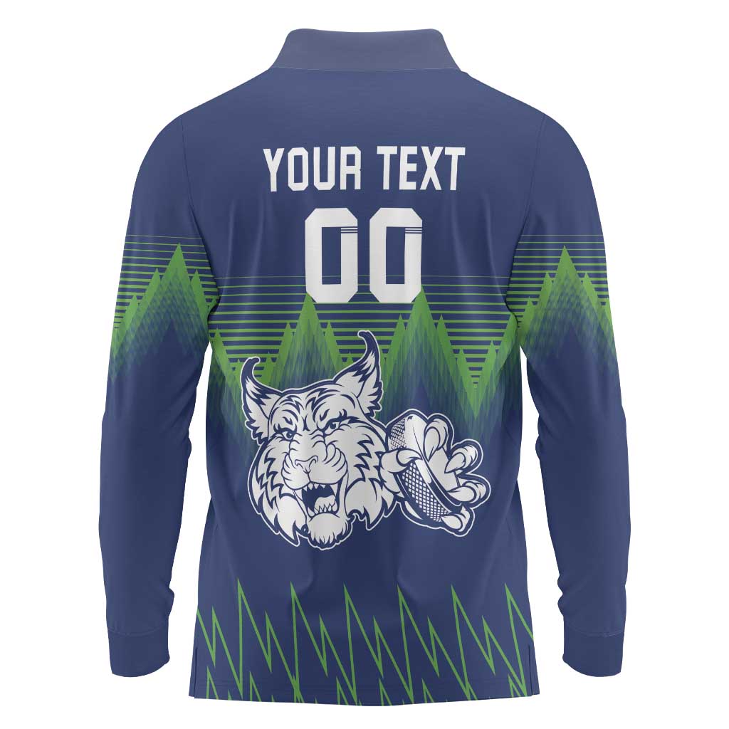 Custom Slovenia Hockey Long Sleeve Polo Shirt Slovenija Lynx Mascot