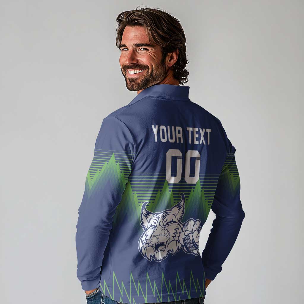 Custom Slovenia Hockey Long Sleeve Polo Shirt Slovenija Lynx Mascot