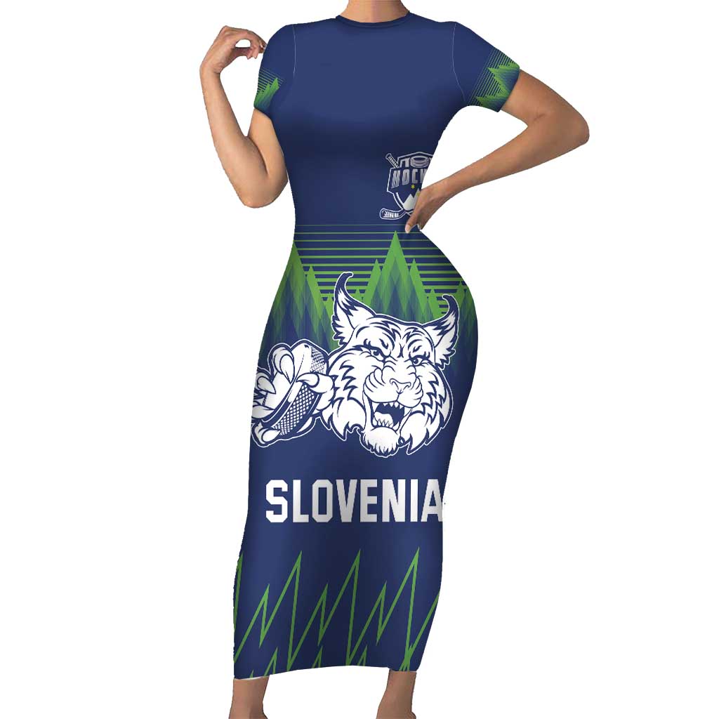 Custom Slovenia Hockey Short Sleeve Bodycon Dress Slovenija Lynx Mascot