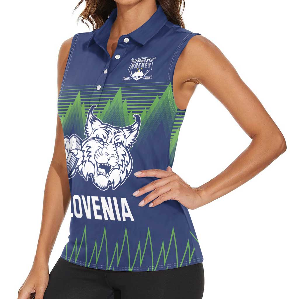 Custom Slovenia Hockey Women Sleeveless Polo Shirt Slovenija Lynx Mascot