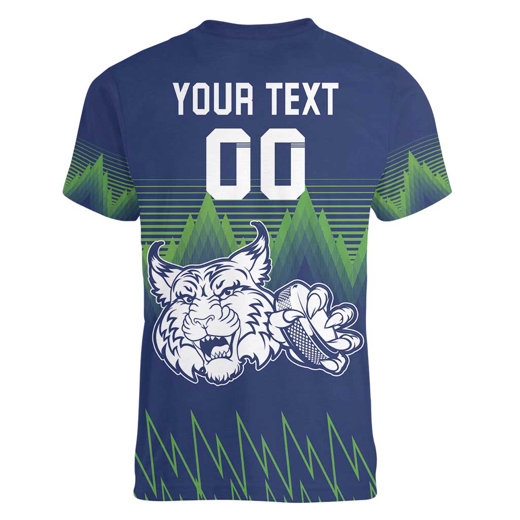 Custom Slovenia Hockey Women V-Neck T-Shirt Slovenija Lynx Mascot