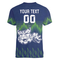 Custom Slovenia Hockey Women V-Neck T-Shirt Slovenija Lynx Mascot