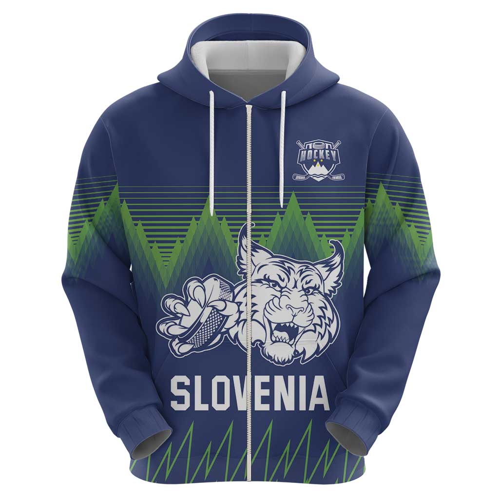 Custom Slovenia Hockey Zip Hoodie Slovenija Lynx Mascot