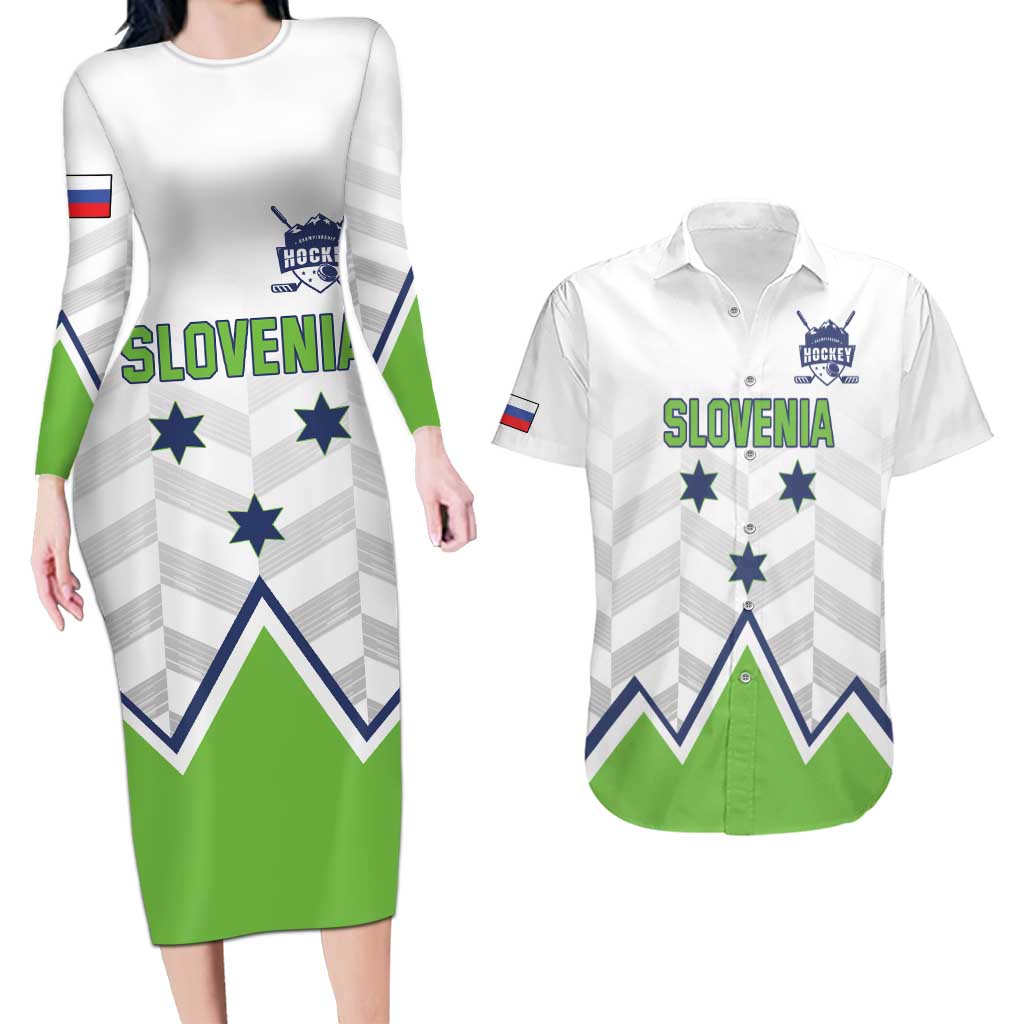 Custom Slovenia Hockey Couples Matching Long Sleeve Bodycon Dress and Hawaiian Shirt Risi Go Champions