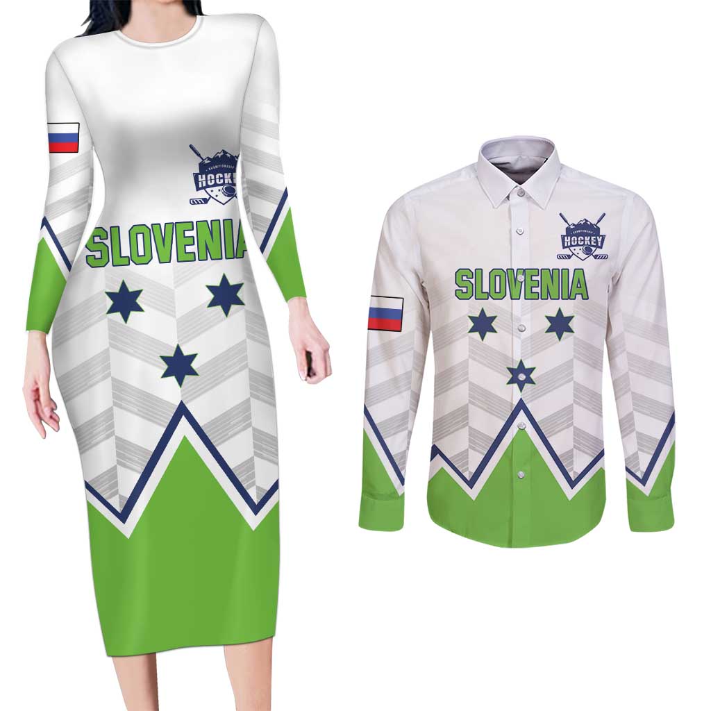 Custom Slovenia Hockey Couples Matching Long Sleeve Bodycon Dress and Long Sleeve Button Shirt Risi Go Champions