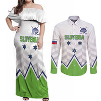 Custom Slovenia Hockey Couples Matching Off Shoulder Maxi Dress and Long Sleeve Button Shirt Risi Go Champions