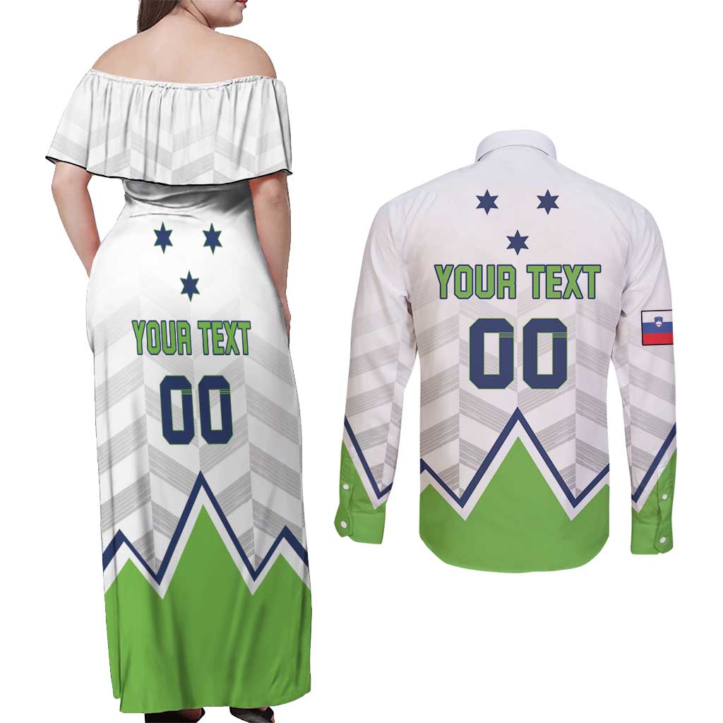 Custom Slovenia Hockey Couples Matching Off Shoulder Maxi Dress and Long Sleeve Button Shirt Risi Go Champions