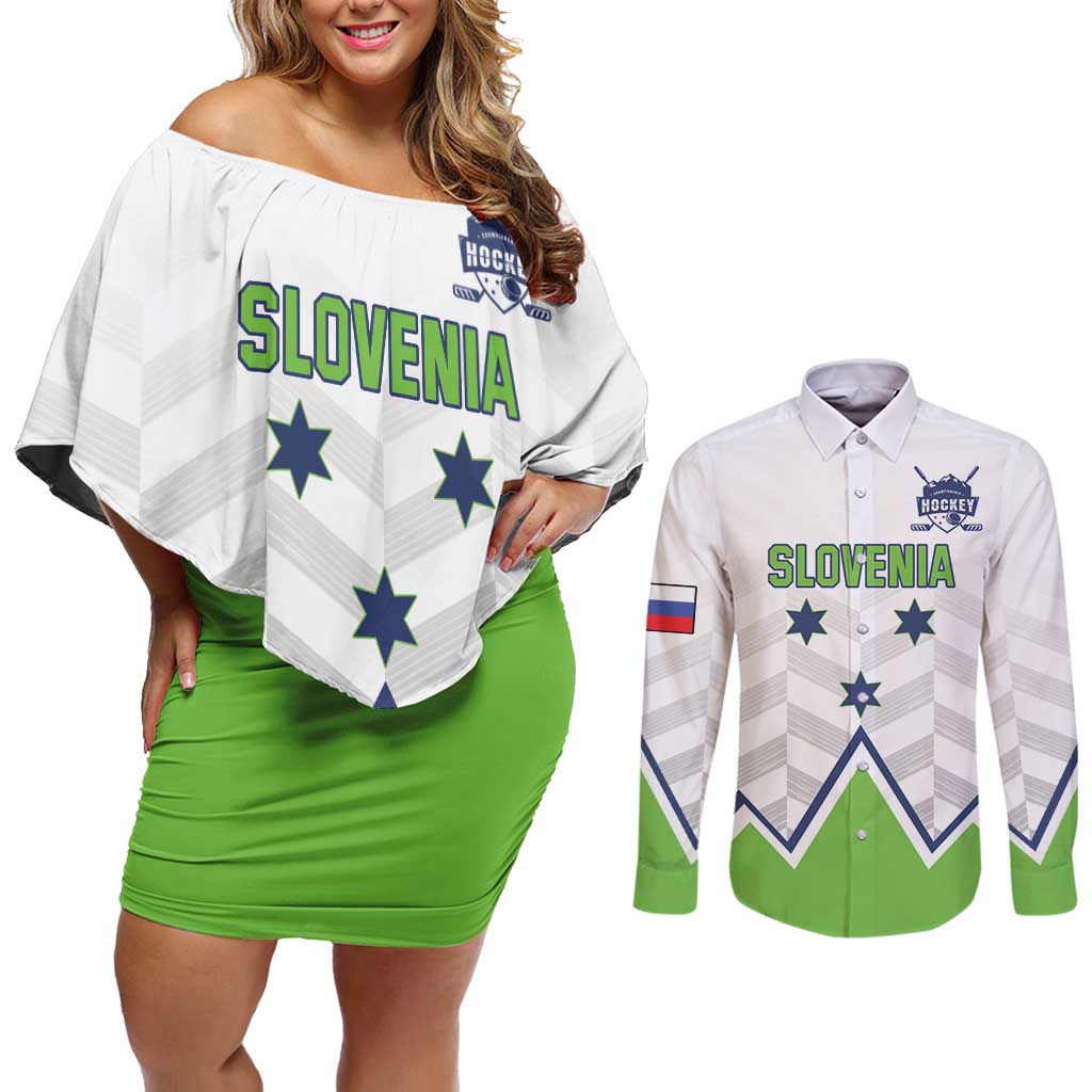 Custom Slovenia Hockey Couples Matching Off Shoulder Short Dress and Long Sleeve Button Shirt Risi Go Champions