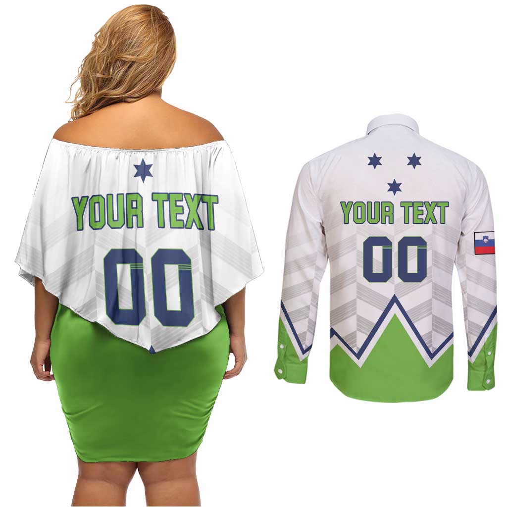 Custom Slovenia Hockey Couples Matching Off Shoulder Short Dress and Long Sleeve Button Shirt Risi Go Champions