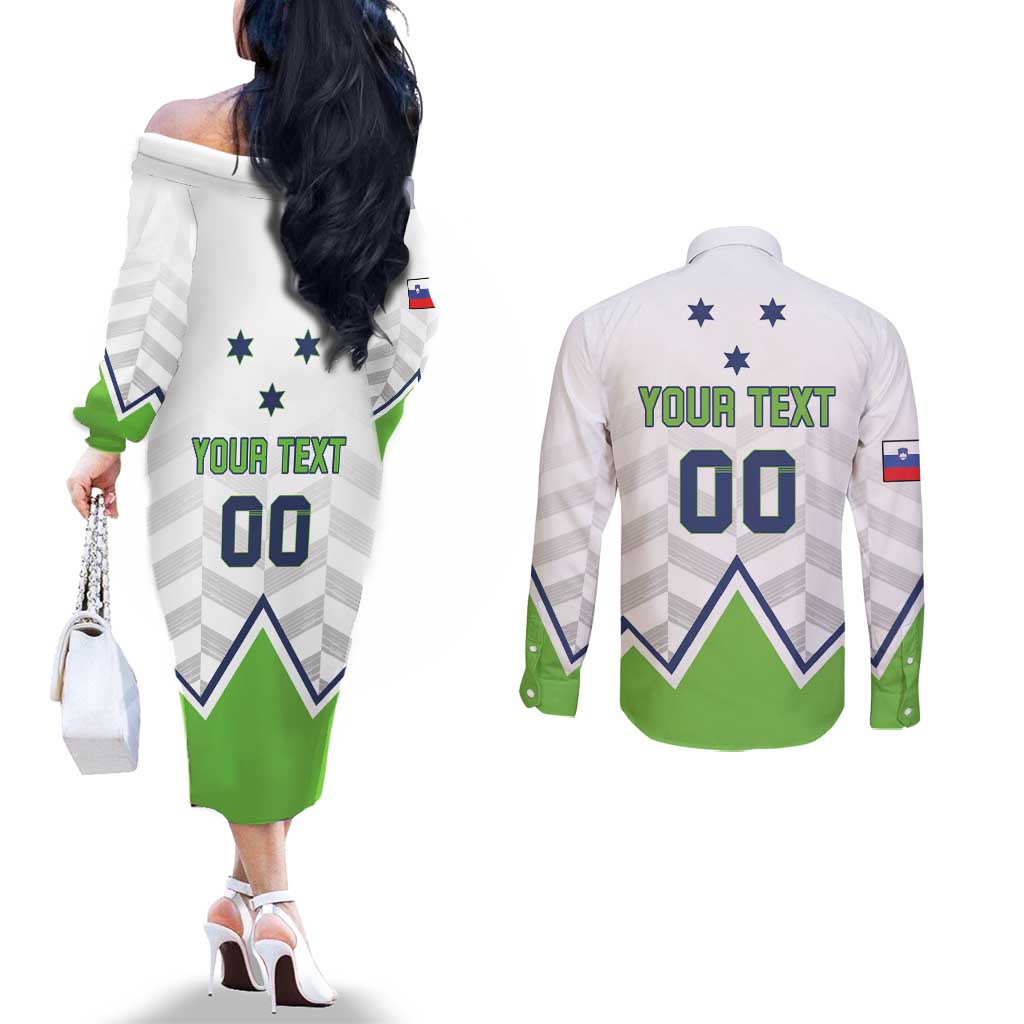 Custom Slovenia Hockey Couples Matching Off The Shoulder Long Sleeve Dress and Long Sleeve Button Shirt Risi Go Champions