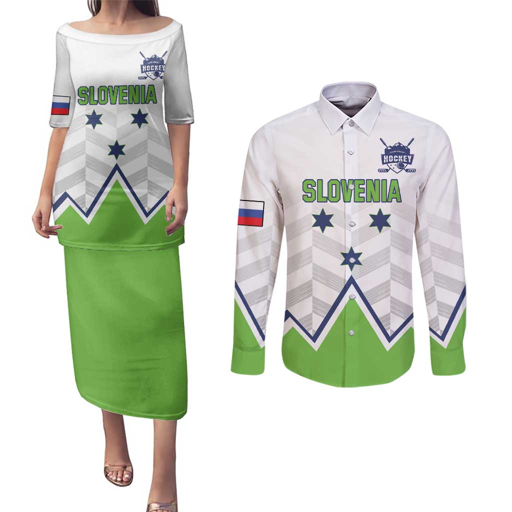 Custom Slovenia Hockey Couples Matching Puletasi and Long Sleeve Button Shirt Risi Go Champions
