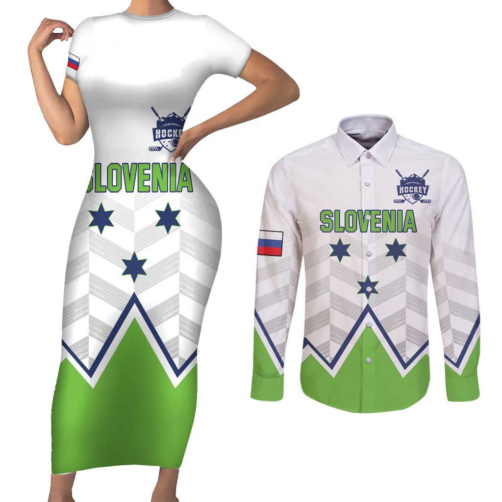 Custom Slovenia Hockey Couples Matching Short Sleeve Bodycon Dress and Long Sleeve Button Shirt Risi Go Champions