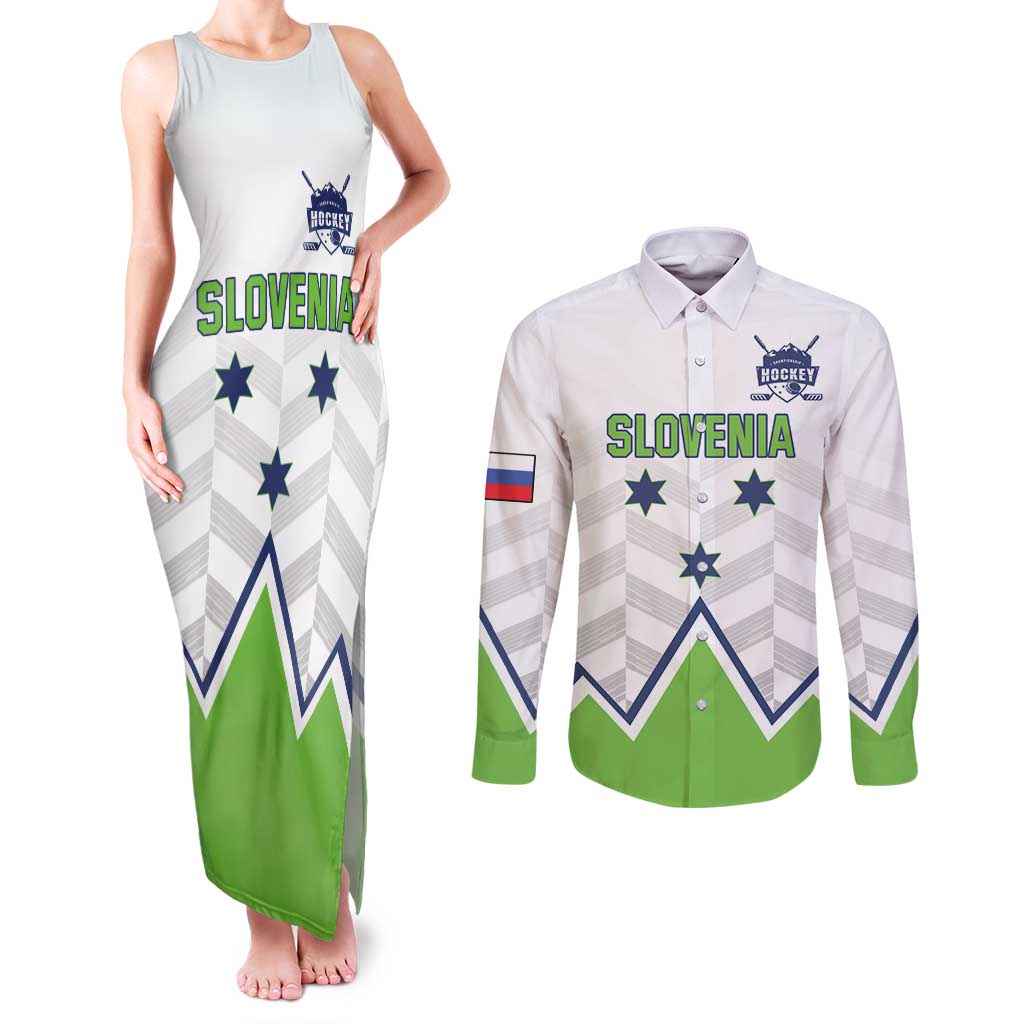 Custom Slovenia Hockey Couples Matching Tank Maxi Dress and Long Sleeve Button Shirt Risi Go Champions