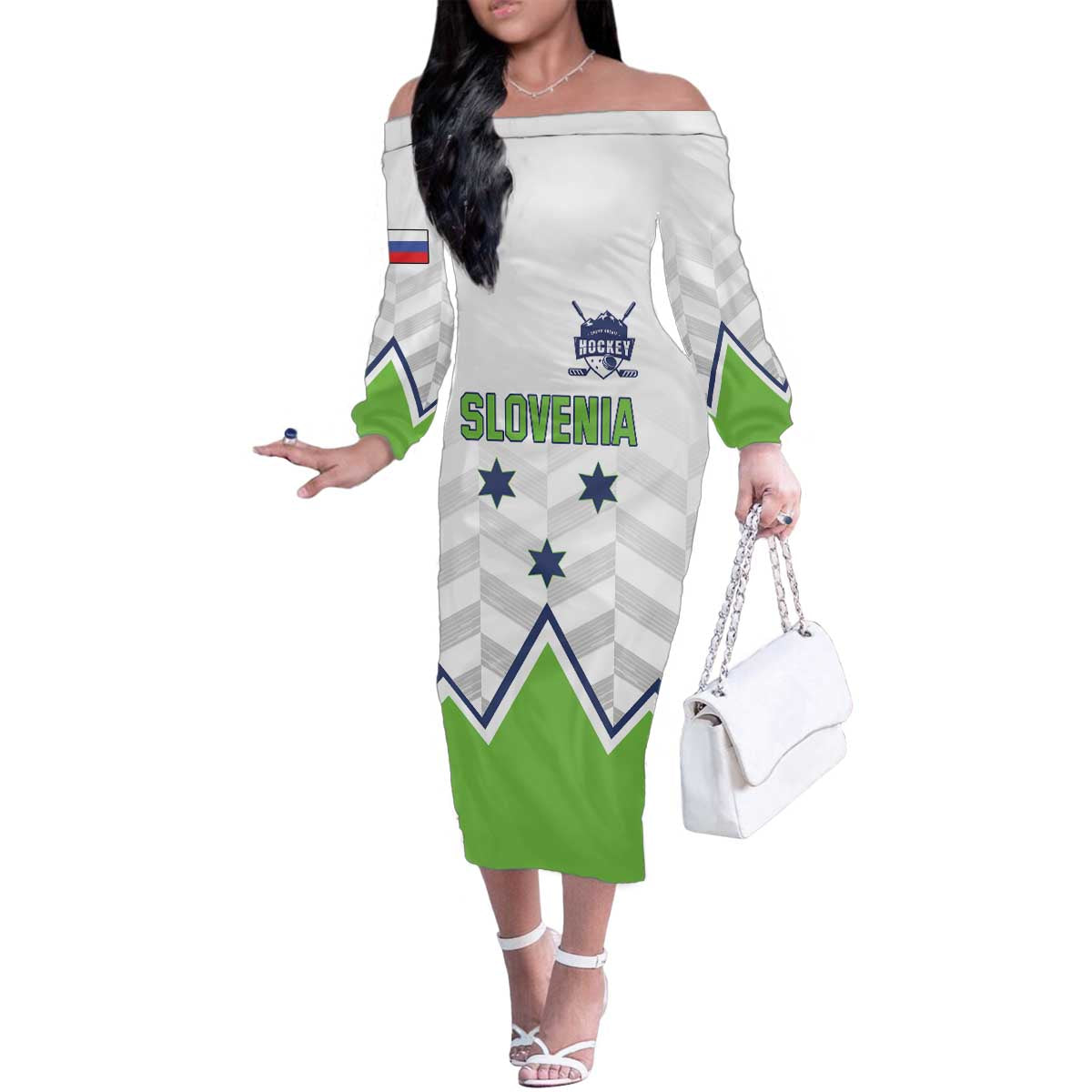 Custom Slovenia Hockey Family Matching Off The Shoulder Long Sleeve Dress and Hawaiian Shirt Risi Go Champions