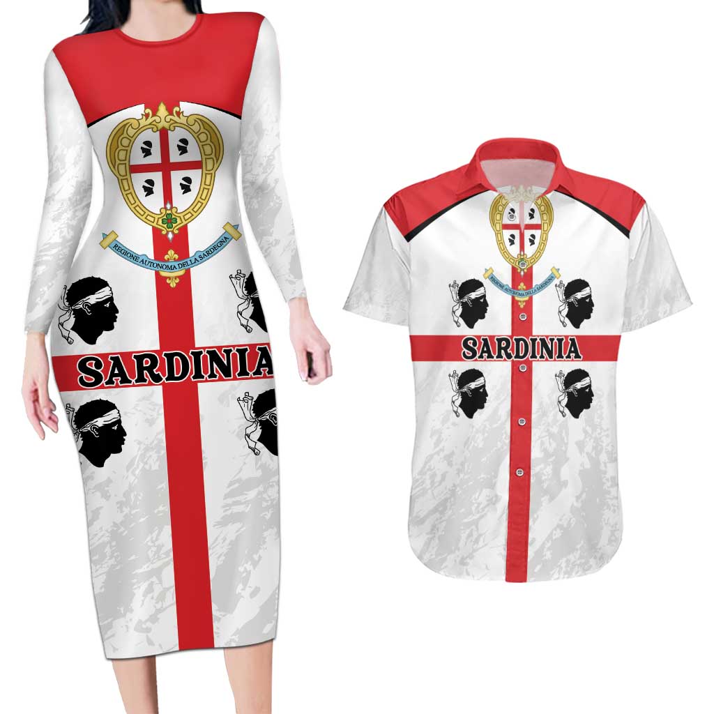Personalized Sardinia Couples Matching Long Sleeve Bodycon Dress and Hawaiian Shirt Flag Style