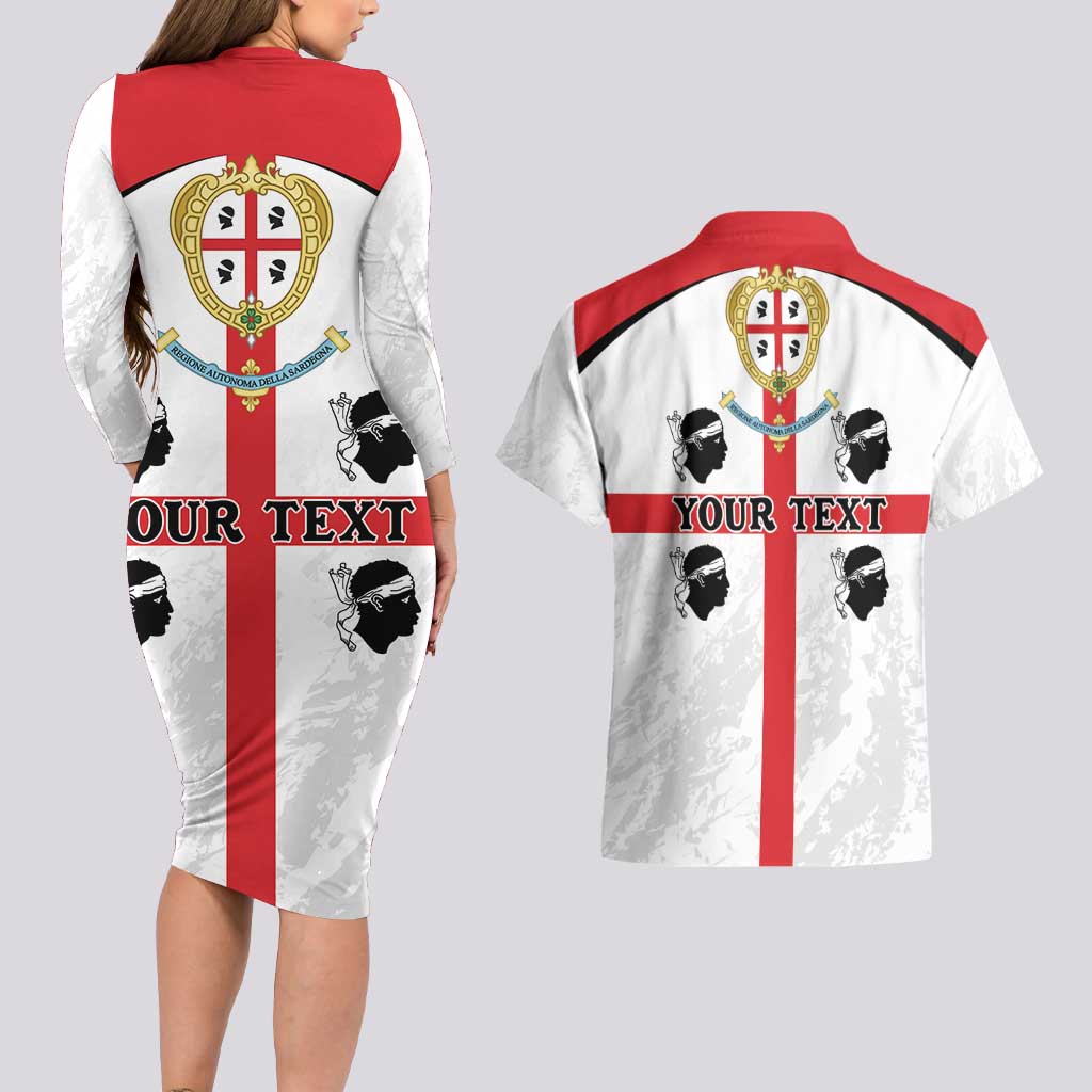 Personalized Sardinia Couples Matching Long Sleeve Bodycon Dress and Hawaiian Shirt Flag Style