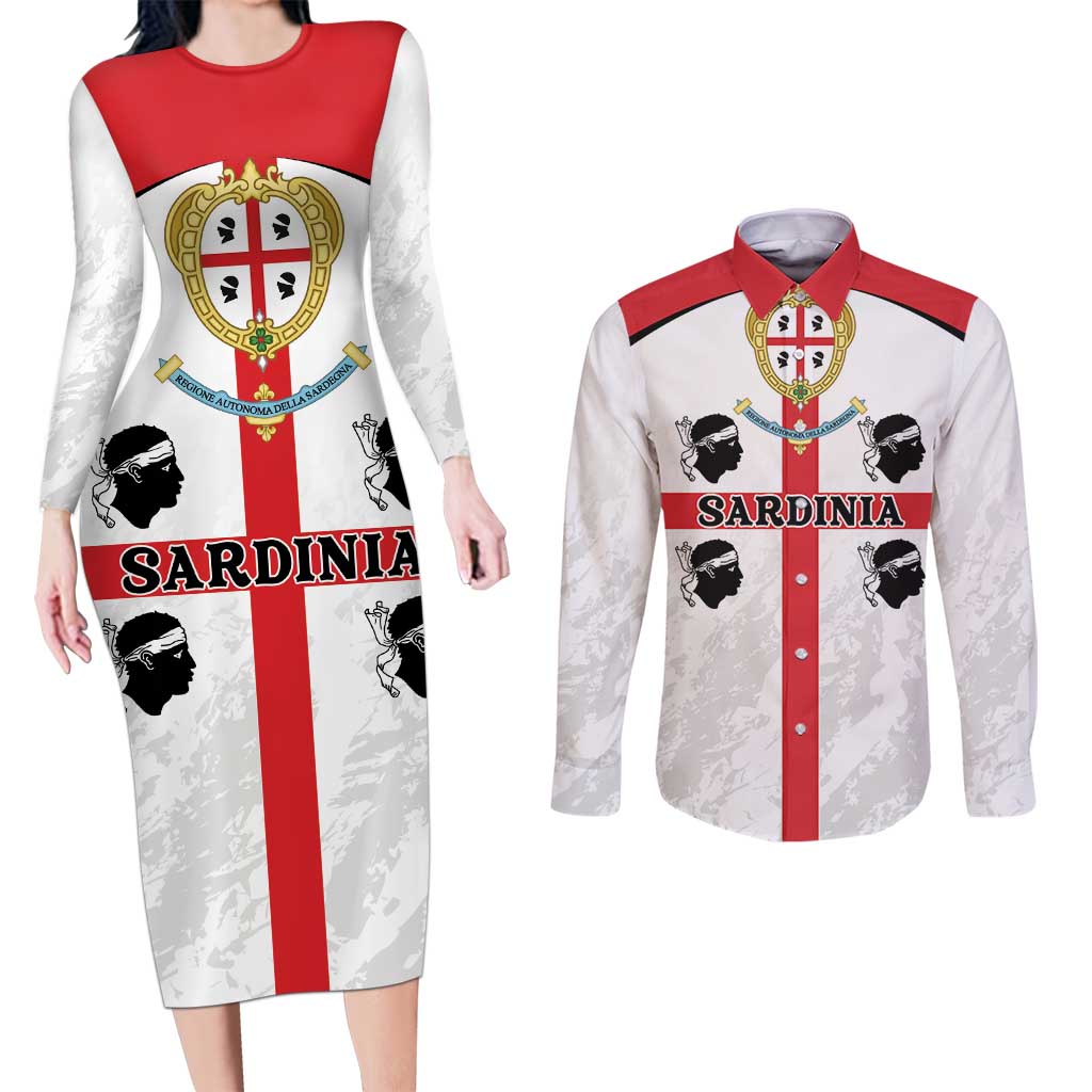 Personalized Sardinia Couples Matching Long Sleeve Bodycon Dress and Long Sleeve Button Shirt Flag Style