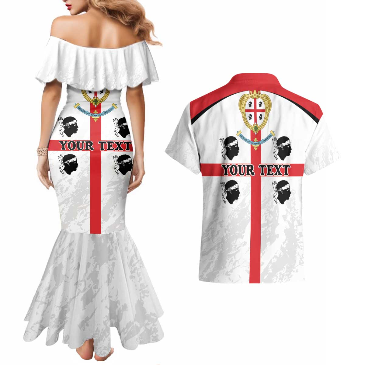 Personalized Sardinia Couples Matching Mermaid Dress and Hawaiian Shirt Flag Style