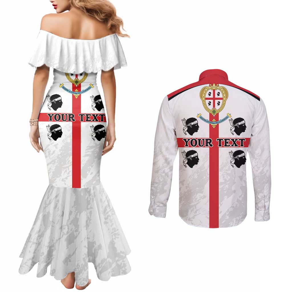 Personalized Sardinia Couples Matching Mermaid Dress and Long Sleeve Button Shirt Flag Style