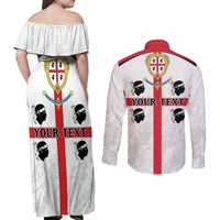 Personalized Sardinia Couples Matching Off Shoulder Maxi Dress and Long Sleeve Button Shirt Flag Style