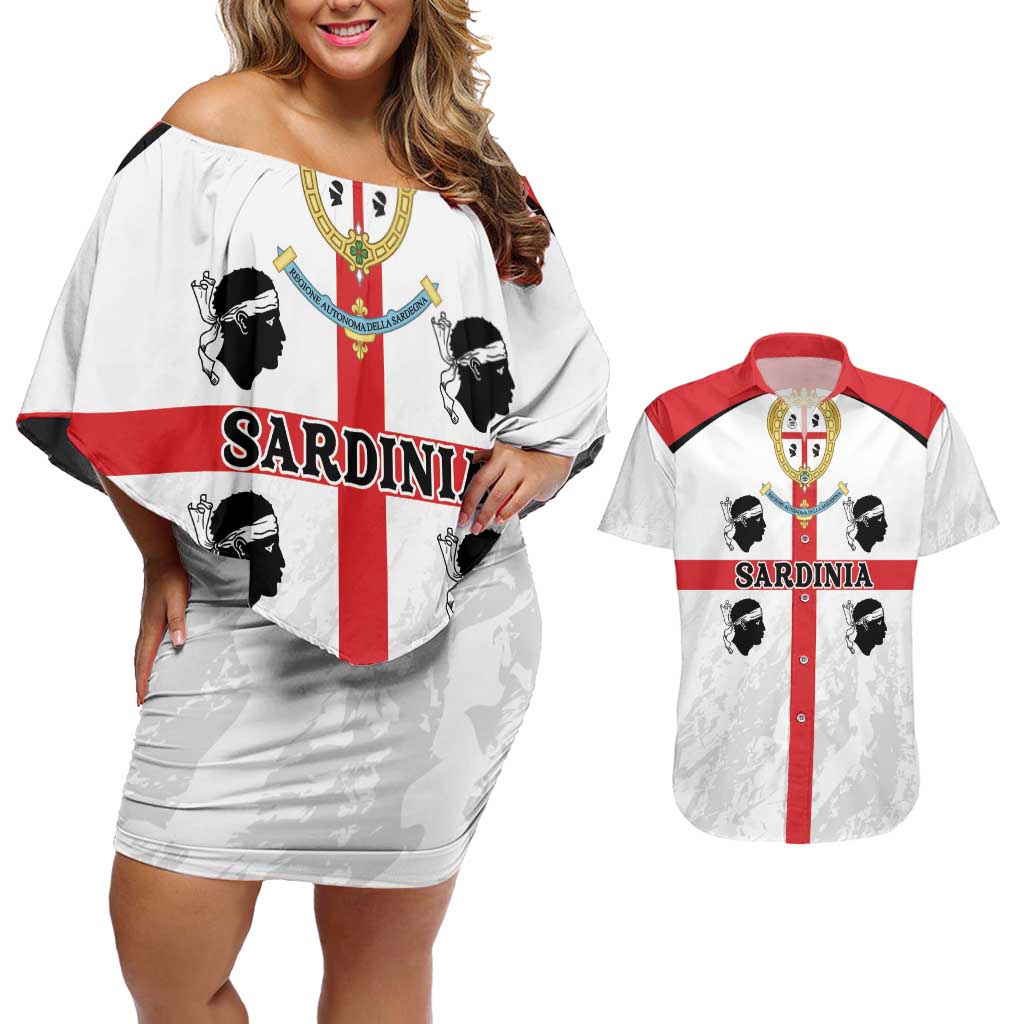 Personalized Sardinia Couples Matching Off Shoulder Short Dress and Hawaiian Shirt Flag Style