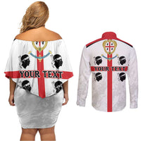 Personalized Sardinia Couples Matching Off Shoulder Short Dress and Long Sleeve Button Shirt Flag Style