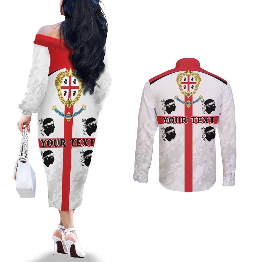 Personalized Sardinia Couples Matching Off The Shoulder Long Sleeve Dress and Long Sleeve Button Shirt Flag Style