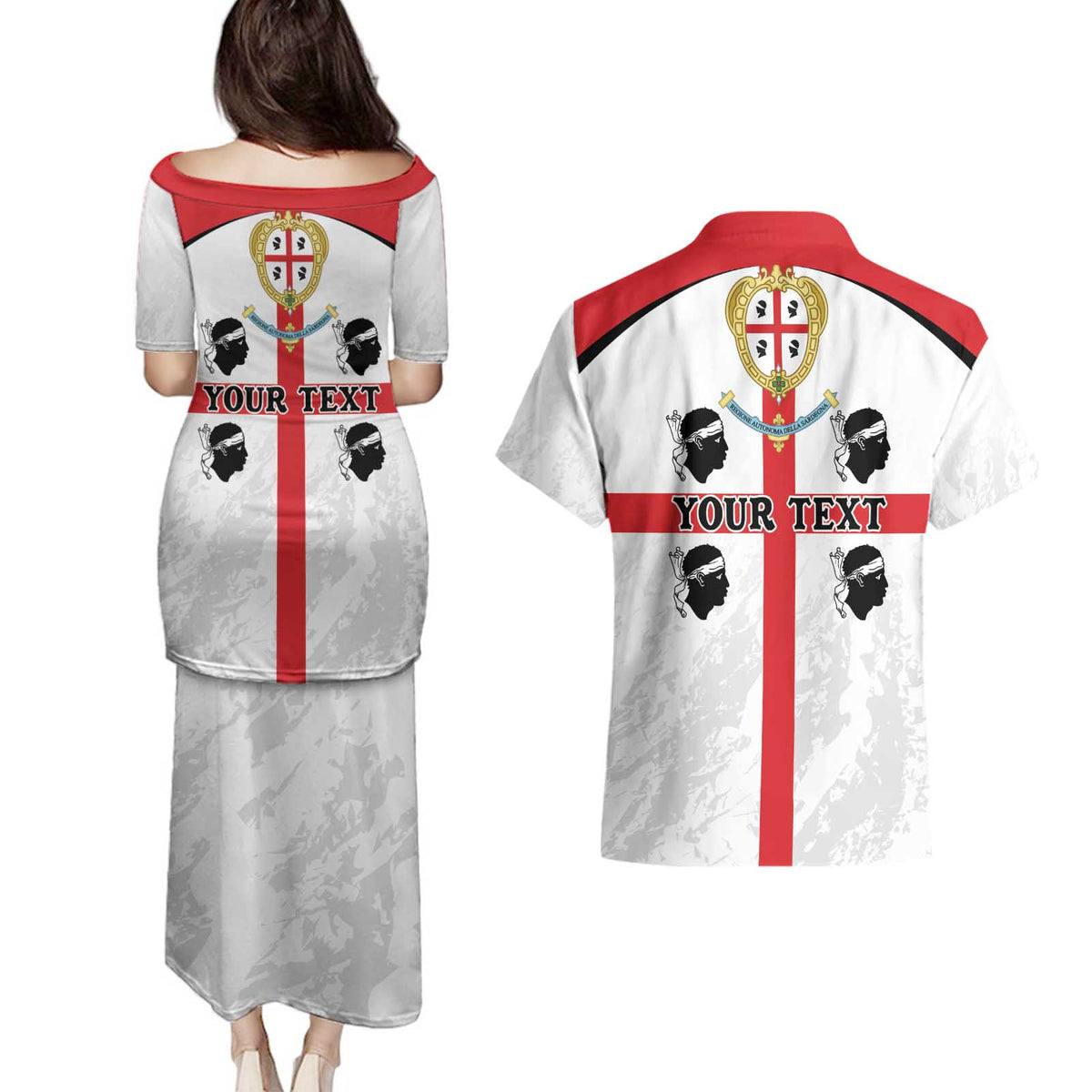 Personalized Sardinia Couples Matching Puletasi and Hawaiian Shirt Flag Style