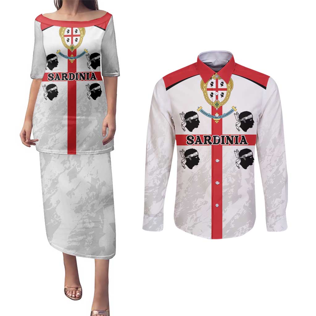 Personalized Sardinia Couples Matching Puletasi and Long Sleeve Button Shirt Flag Style