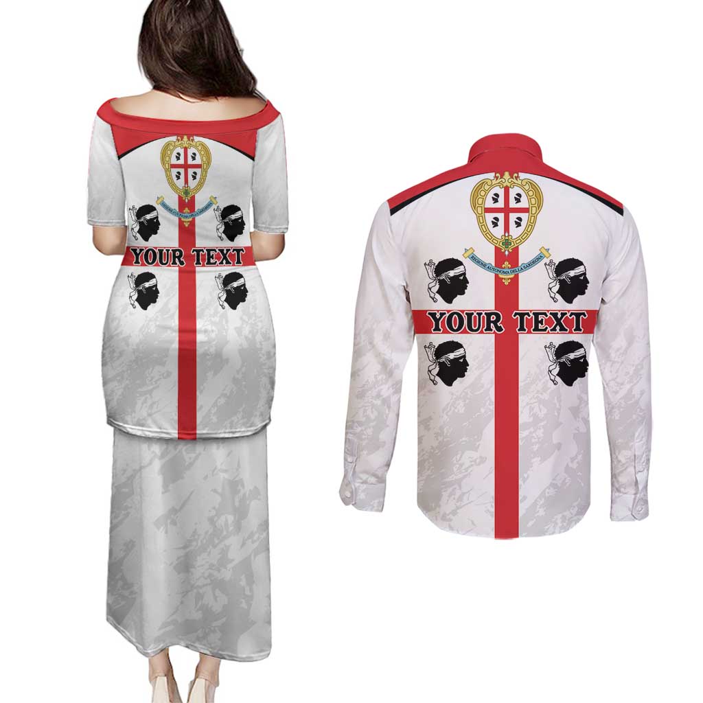 Personalized Sardinia Couples Matching Puletasi and Long Sleeve Button Shirt Flag Style
