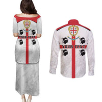 Personalized Sardinia Couples Matching Puletasi and Long Sleeve Button Shirt Flag Style