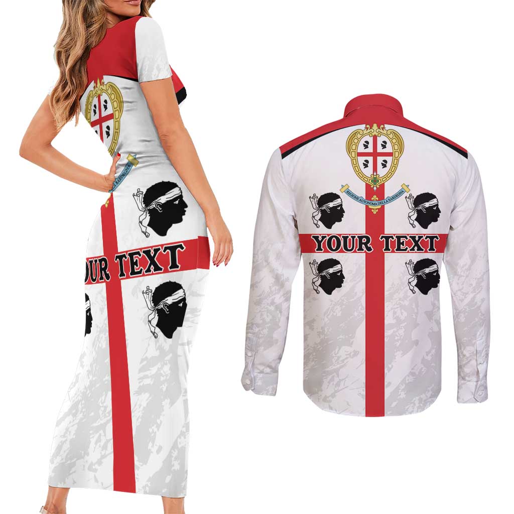Personalized Sardinia Couples Matching Short Sleeve Bodycon Dress and Long Sleeve Button Shirt Flag Style