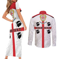 Personalized Sardinia Couples Matching Short Sleeve Bodycon Dress and Long Sleeve Button Shirt Flag Style