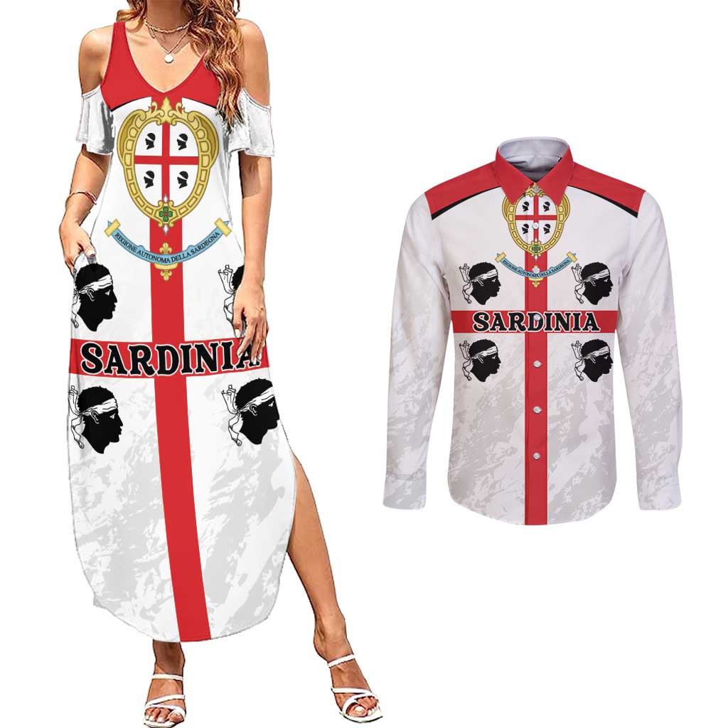 Personalized Sardinia Couples Matching Summer Maxi Dress and Long Sleeve Button Shirt Flag Style