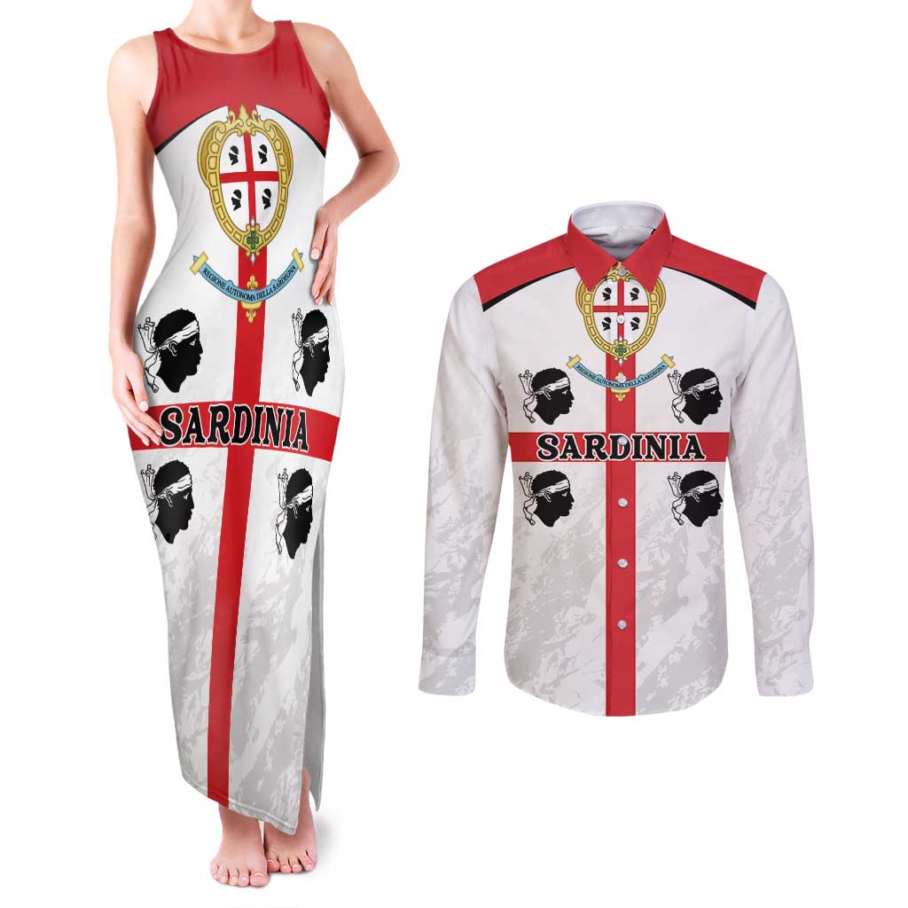 Personalized Sardinia Couples Matching Tank Maxi Dress and Long Sleeve Button Shirt Flag Style